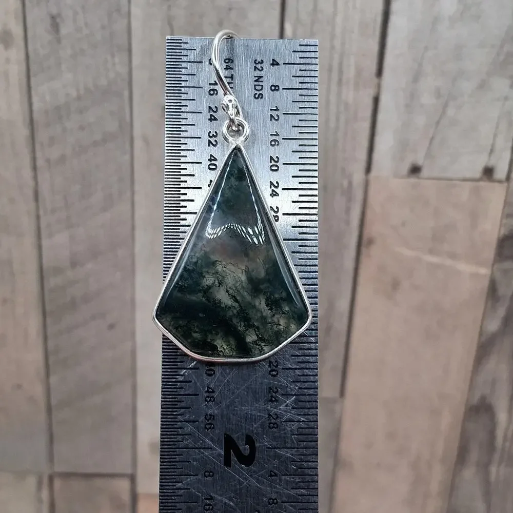Moss Agate Earrings Sterling Silver 925 Dangle Drop Scenic Stone Southwestern